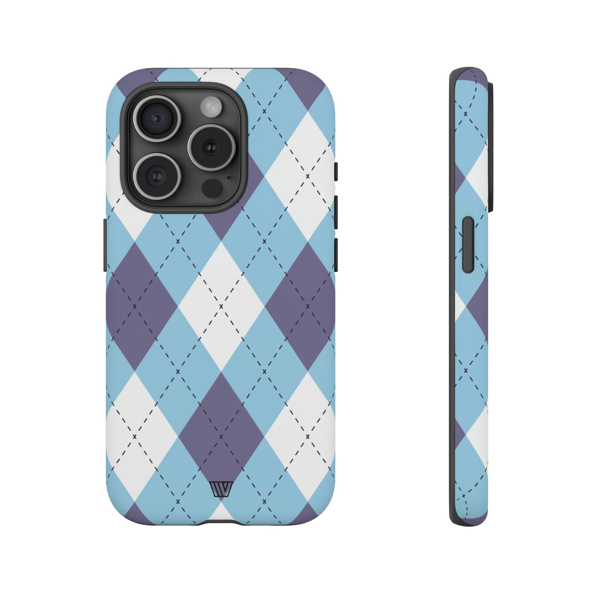 Tough Phone Case Blue White Purple Argyle Polycarbonate Shell