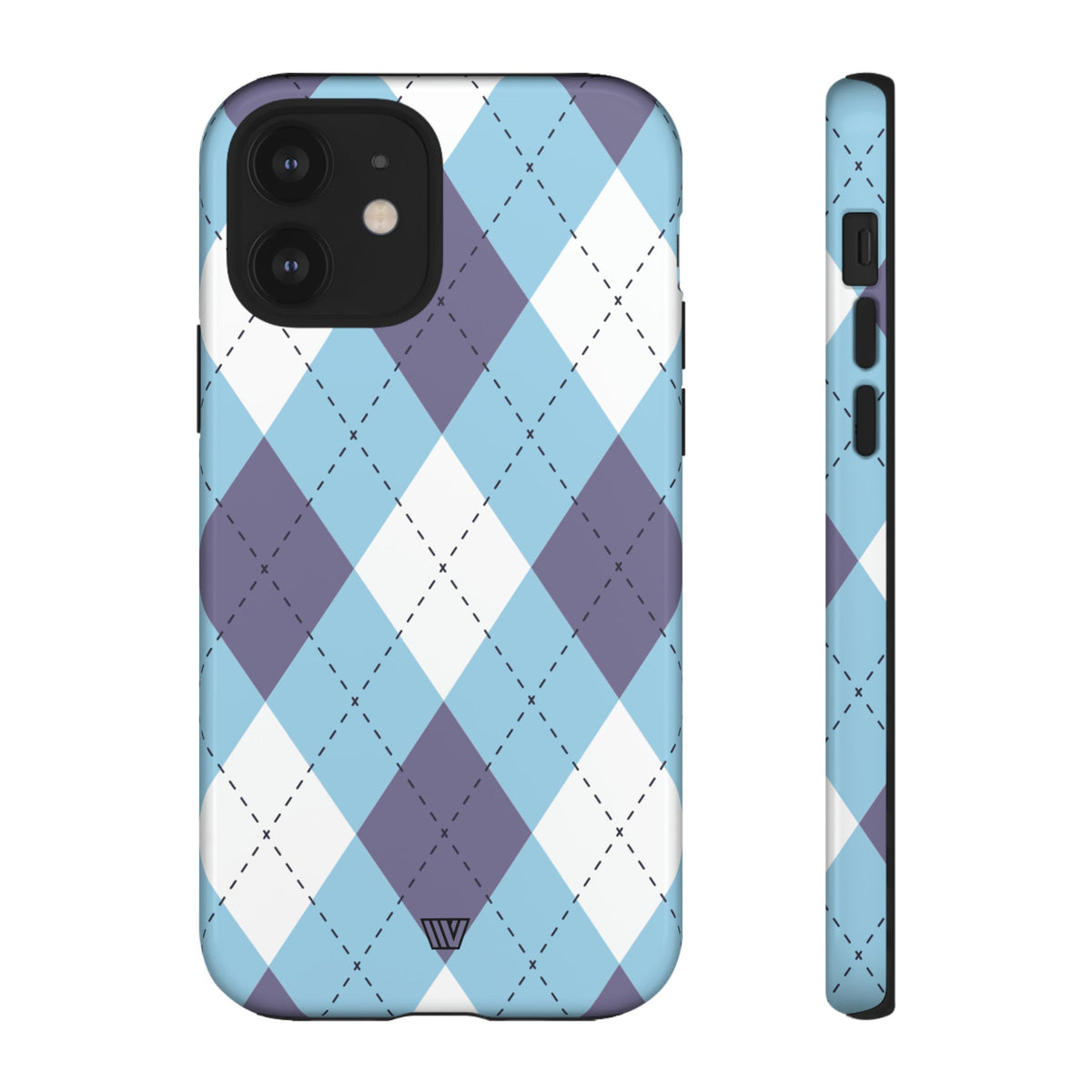 Tough Phone Case Blue White Purple Argyle Polycarbonate Shell