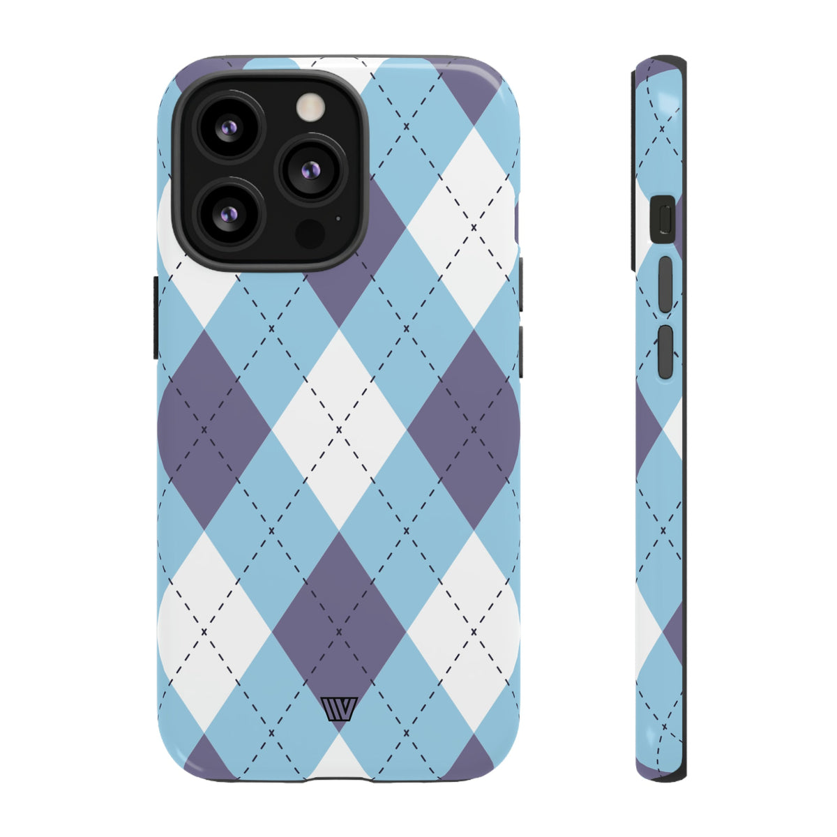 Tough Phone Case Blue White Purple Argyle Polycarbonate Shell