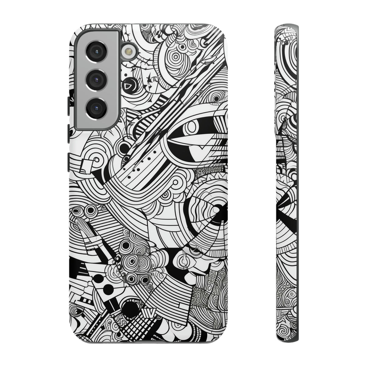 B&W Abstract Doodle Tough Phone Case with Impact Resistance Polycarbonate Shell