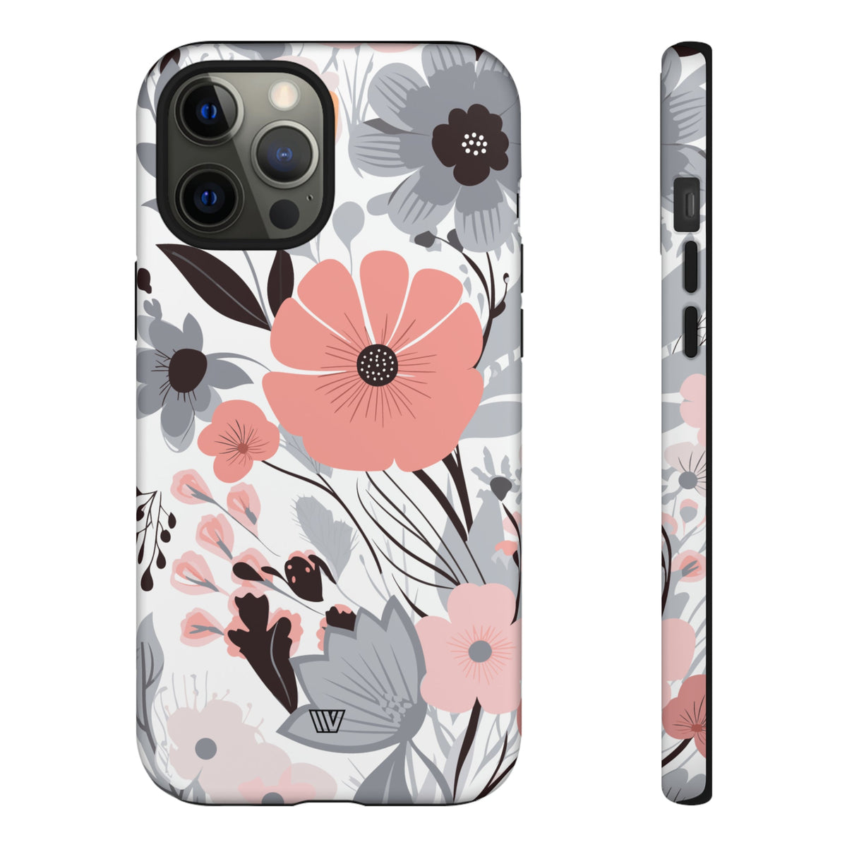 Gray Pastel Flowers Tough Phone Case