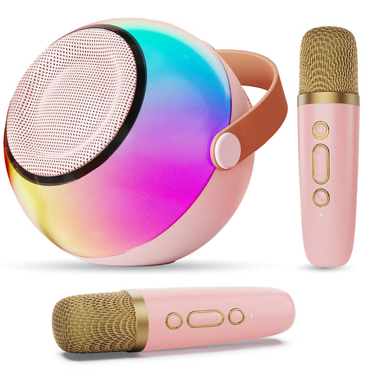 Mini Karaoke Machine With Dazzling Lights Wireless Microphones D25