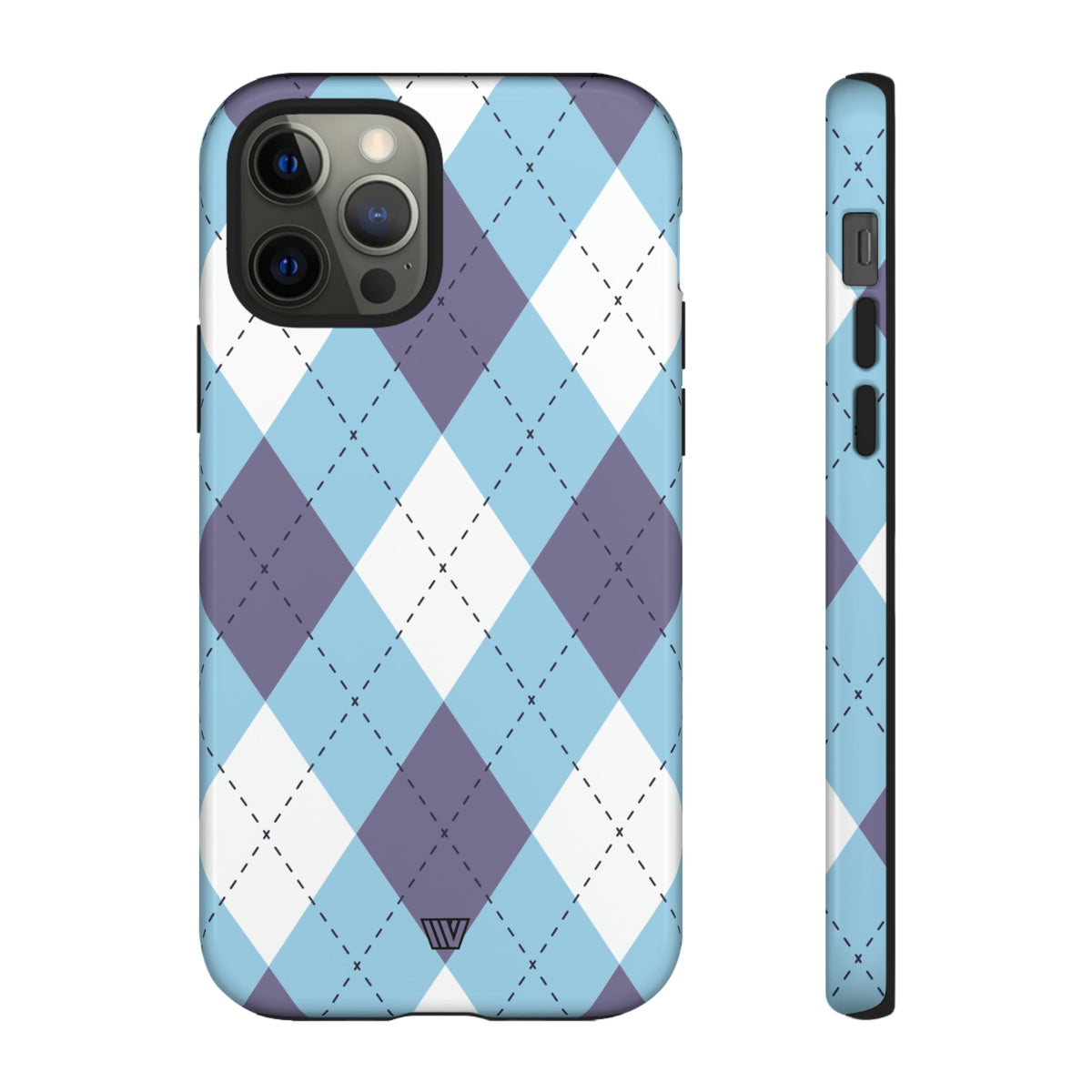 Tough Phone Case Blue White Purple Argyle Polycarbonate Shell