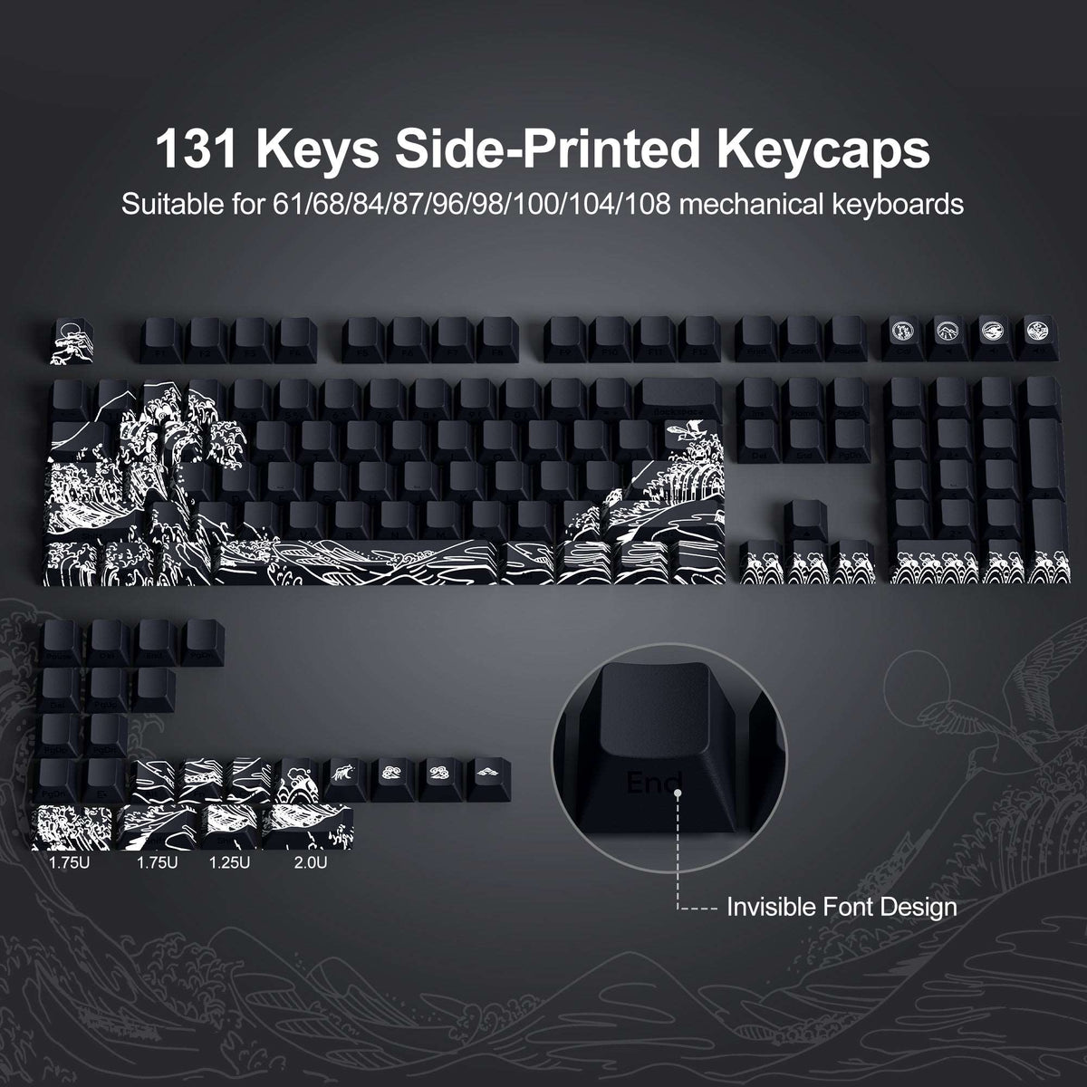 Wave of Kanagawa Cherry Profile Side Print Dye-sub PBT Keycap Set XVX