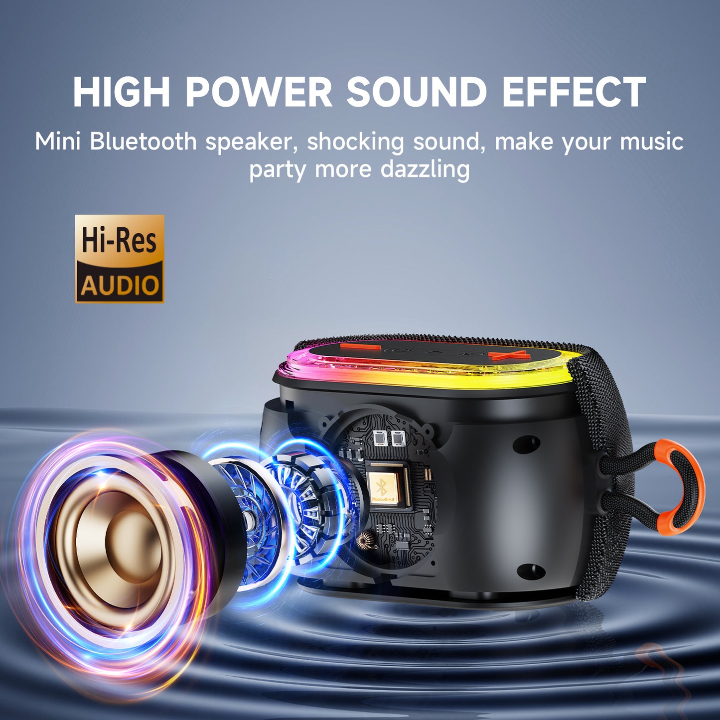 Portable Bluetooth Speaker IPX7 Waterproof Mini Wireless Speaker with DJ Lights JYX
