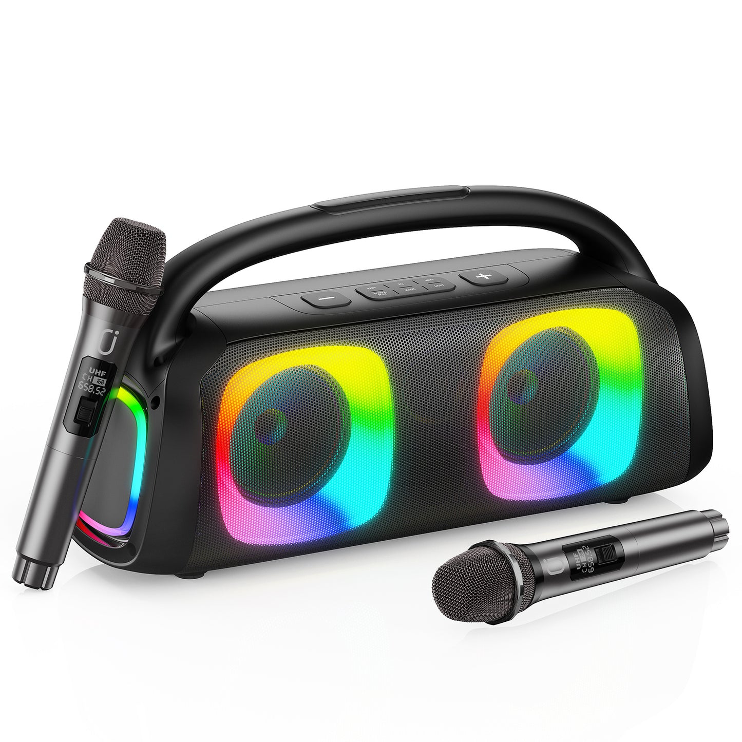 Bluetooth Portable 60W Party Speaker with RGB Light and 2 Wireless Microphones JYX D19