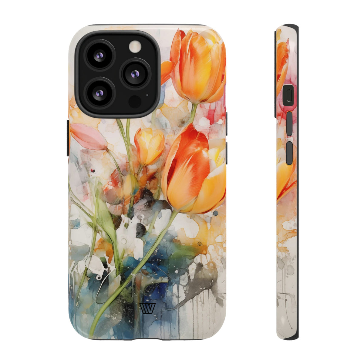 Watercolor Tulips Tough Phone Case Impact Resistant Polycarbonate Shell