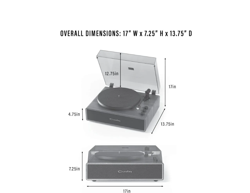 Crosley CR6046A Stave Bluetooth Turntable with Built-in Speakers, Black-NEW