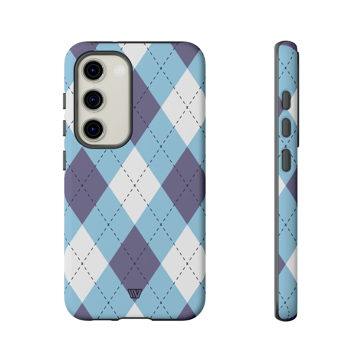 Tough Phone Case Blue White Purple Argyle Polycarbonate Shell