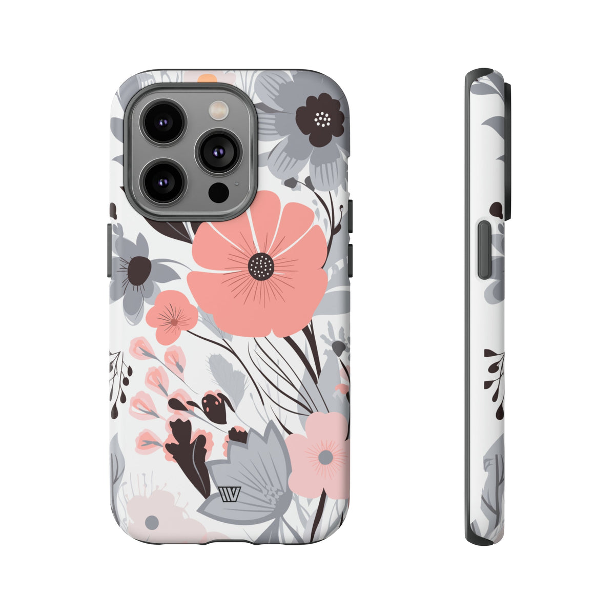 Gray Pastel Flowers Tough Phone Case