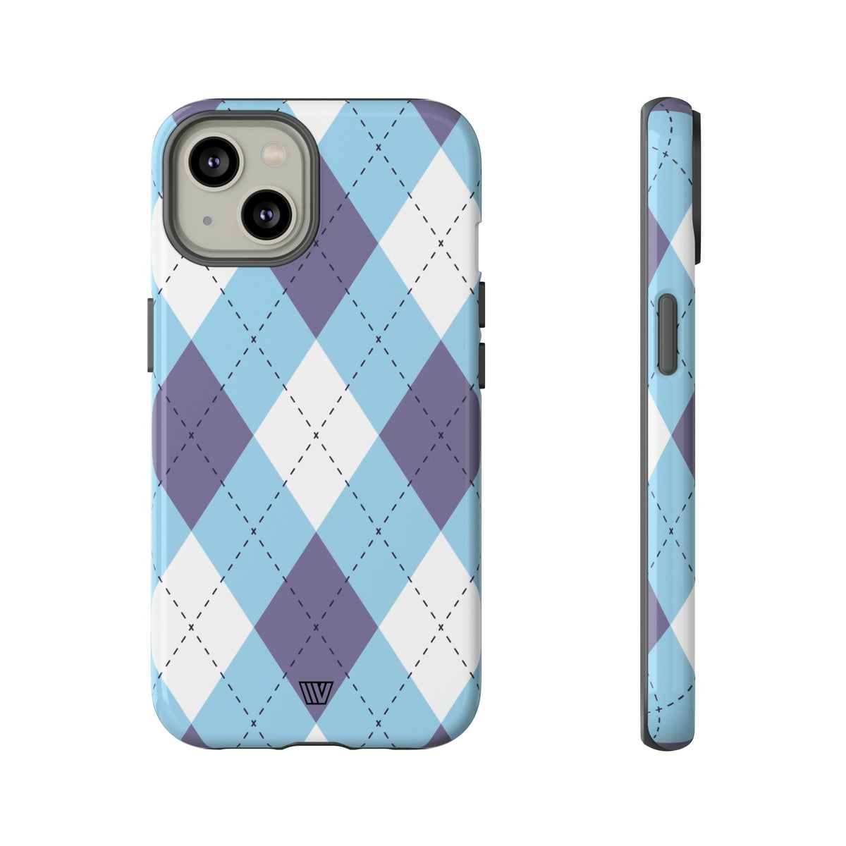 Tough Phone Case Blue White Purple Argyle Polycarbonate Shell