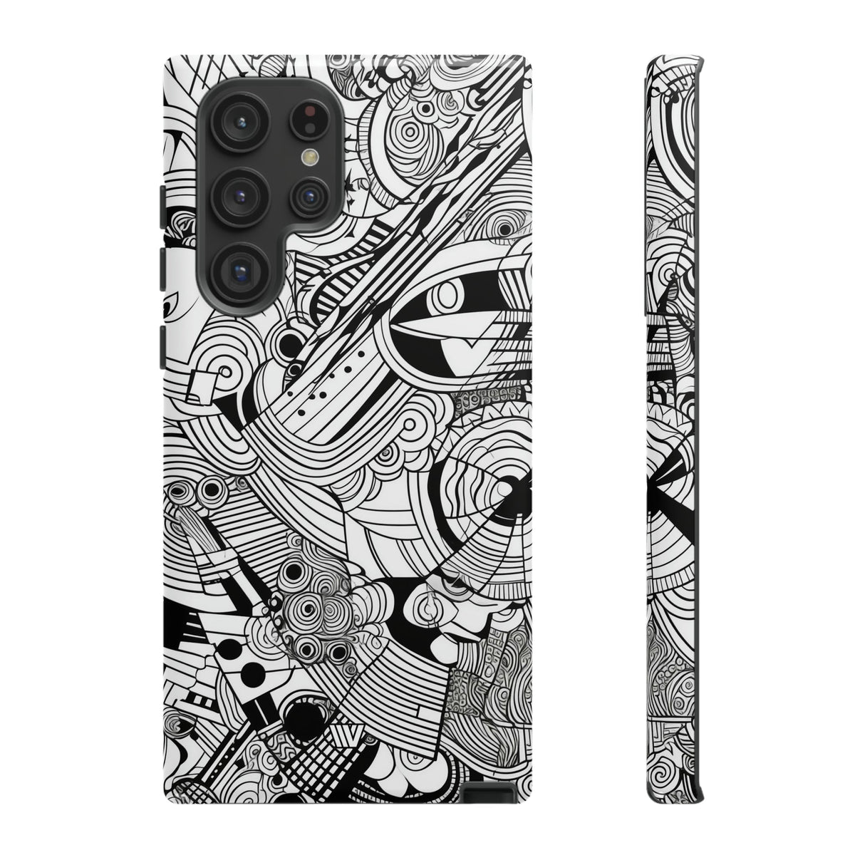 B&W Abstract Doodle Tough Phone Case with Impact Resistance Polycarbonate Shell