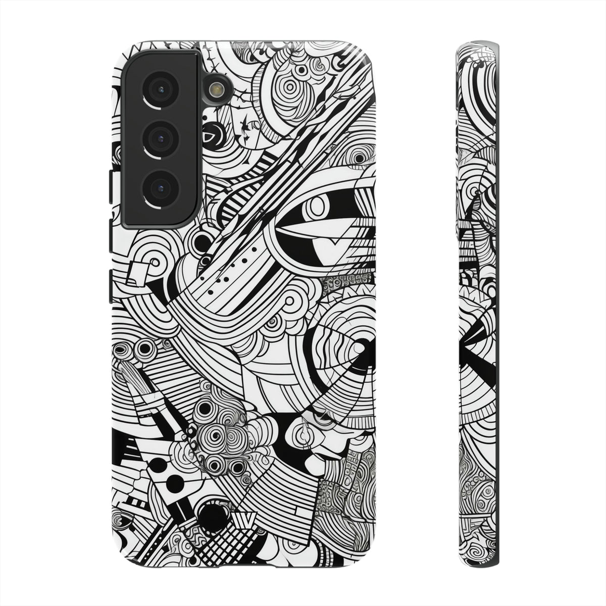 B&W Abstract Doodle Tough Phone Case with Impact Resistance Polycarbonate Shell