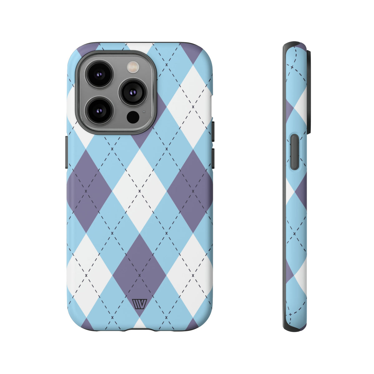 Tough Phone Case Blue White Purple Argyle Polycarbonate Shell