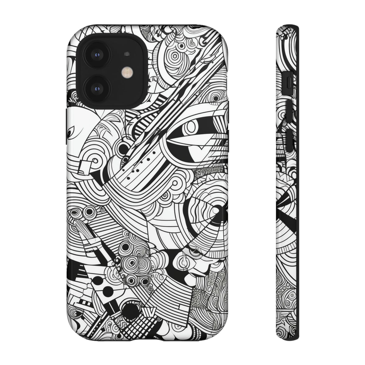 B&W Abstract Doodle Tough Phone Case with Impact Resistance Polycarbonate Shell