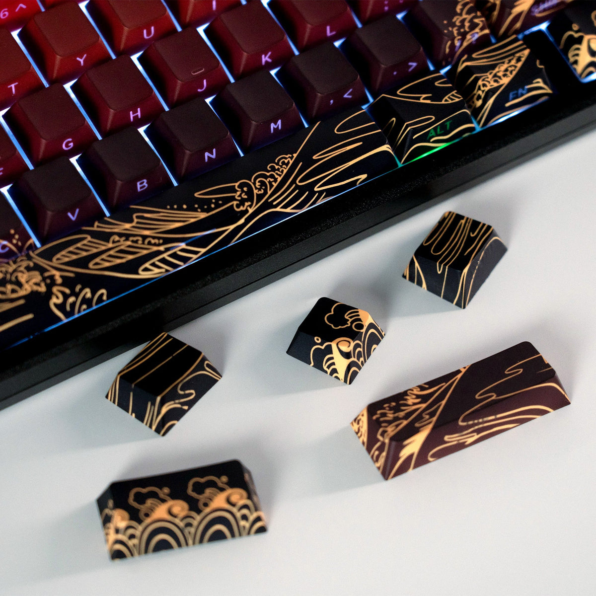 Wave of Kanagawa Cherry Profile Side Print Dye-sub PBT Keycap Set XVX