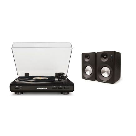 Crosley KT400A-BK Fully Automatic Bluetooth 2-Speed Turntable with S100A Stereo Speakers, Black-NEW