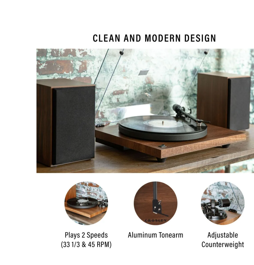 Crosley KT6101-WA K-Series Bluetooth Turntable System - Walnut-NEW