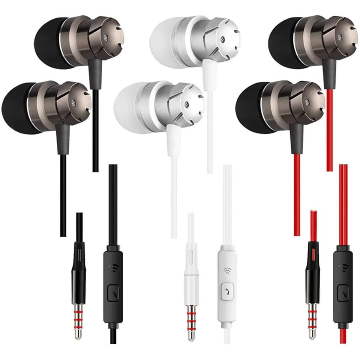 Noise Isolating Tangle Free In-Ear Headphones 3-Pack with Microphone