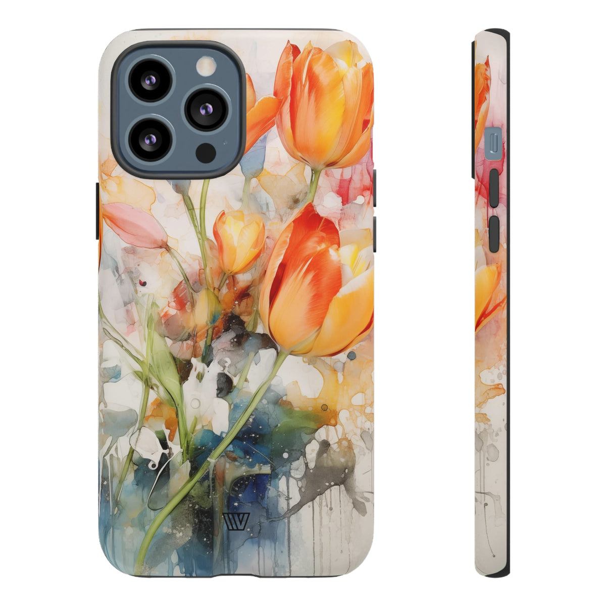 Watercolor Tulips Tough Phone Case Impact Resistant Polycarbonate Shell