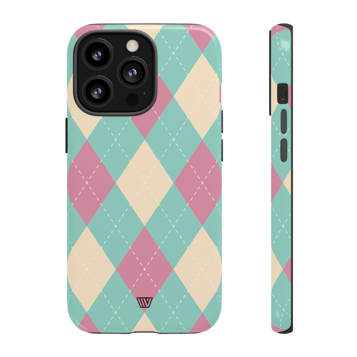 Tough Phone Case Blue Pink Beige Argyle Pattern
