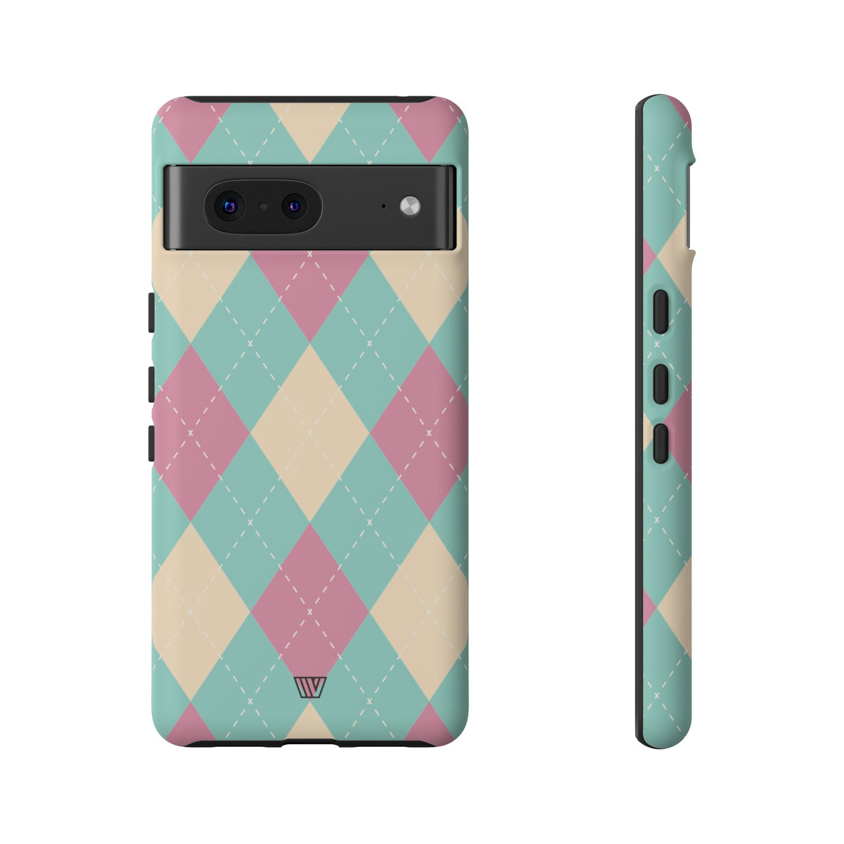 Tough Phone Case Blue Pink Beige Argyle Pattern