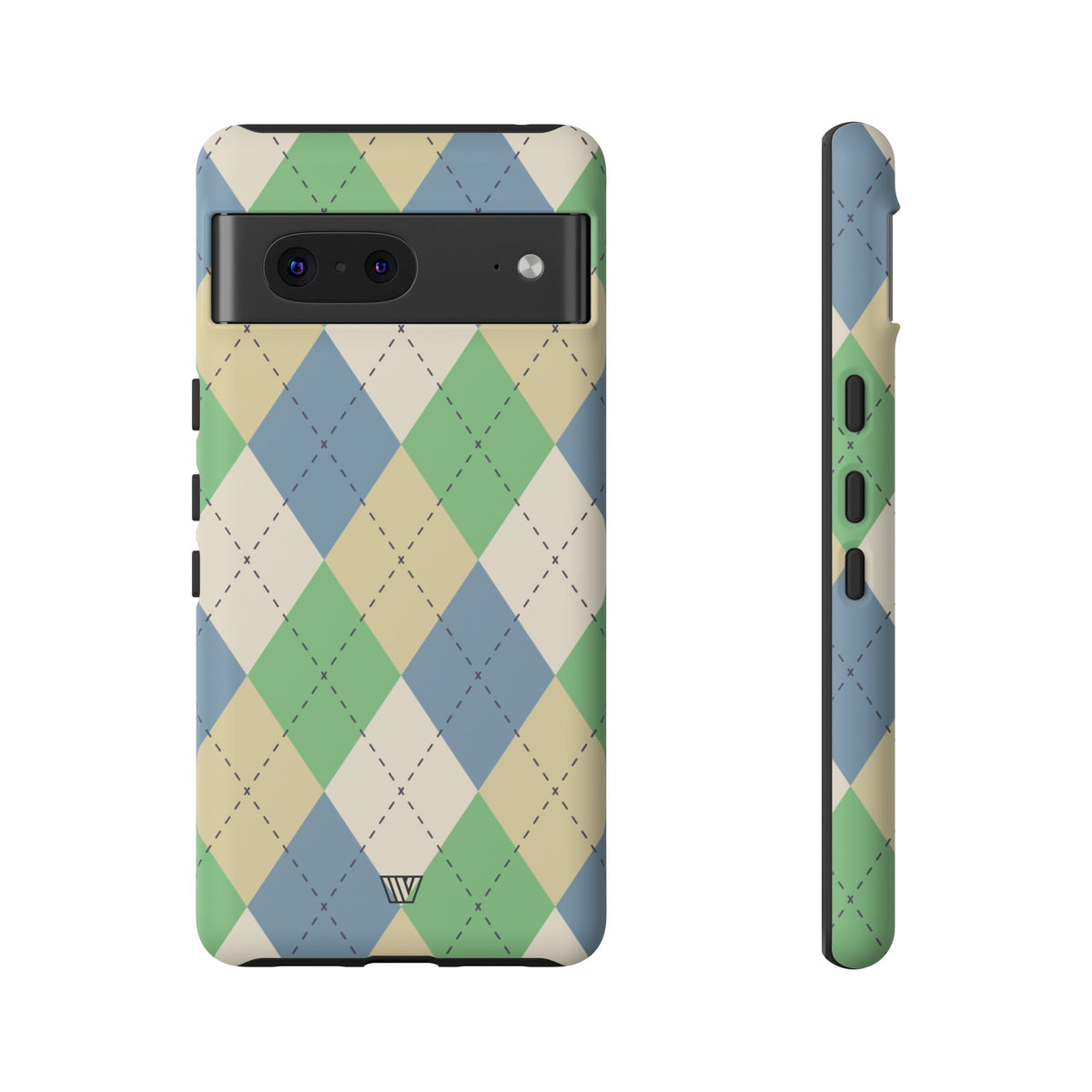 Tough Phone Case Green Blue Beige Argyle Polycarbonate Shell