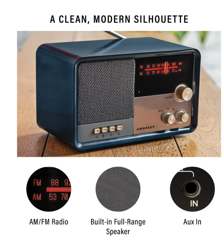 Crosley CR3036D Tribute Vintage Style AM/FM Radio With Bluetooth - Navy-NEW