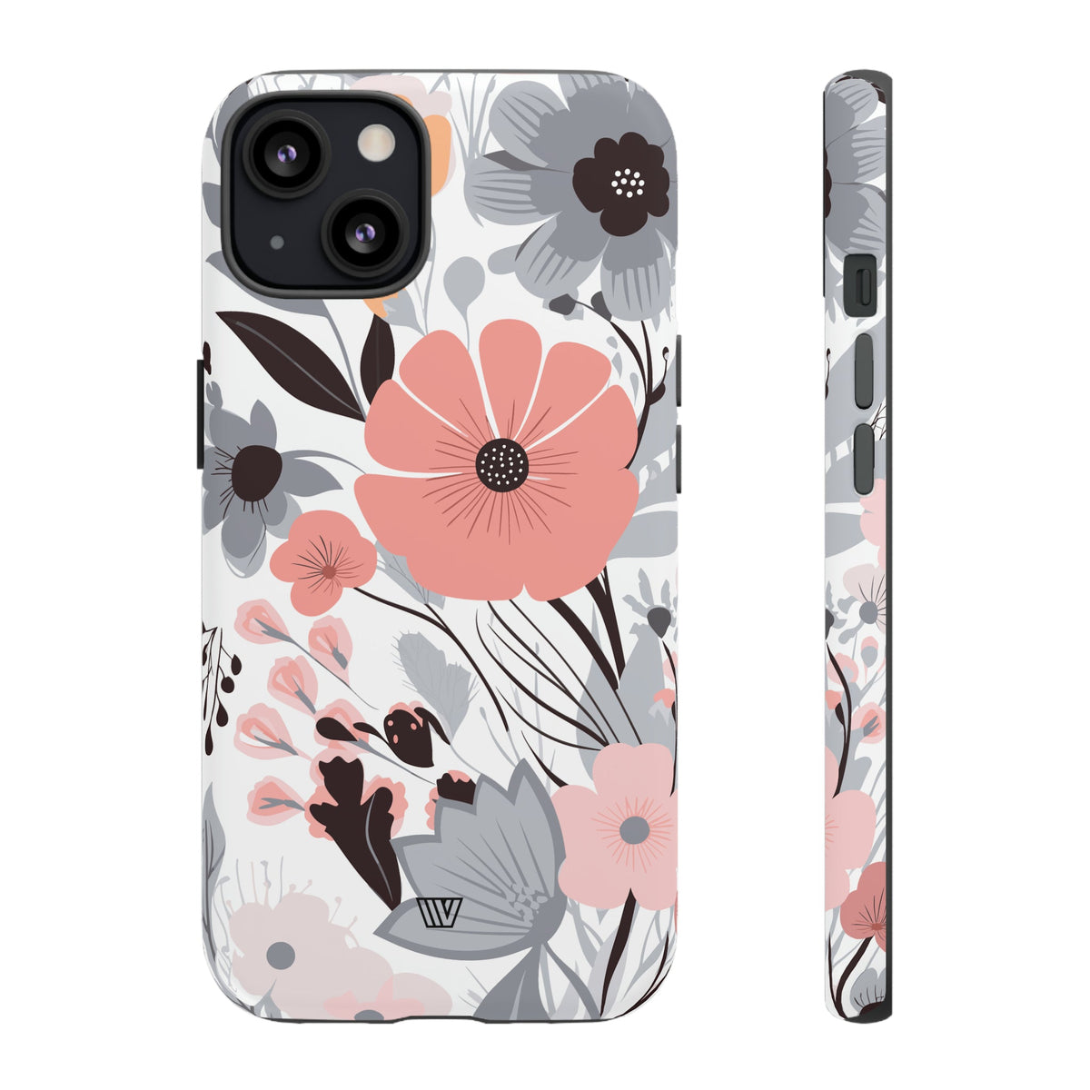Gray Pastel Flowers Tough Phone Case