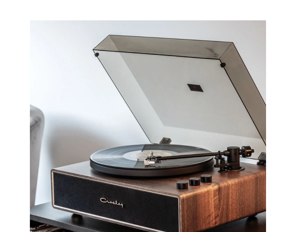 Crosley CR6046A 2-Speed Stave Turntable Record Player - Walnut and Gold-NEW