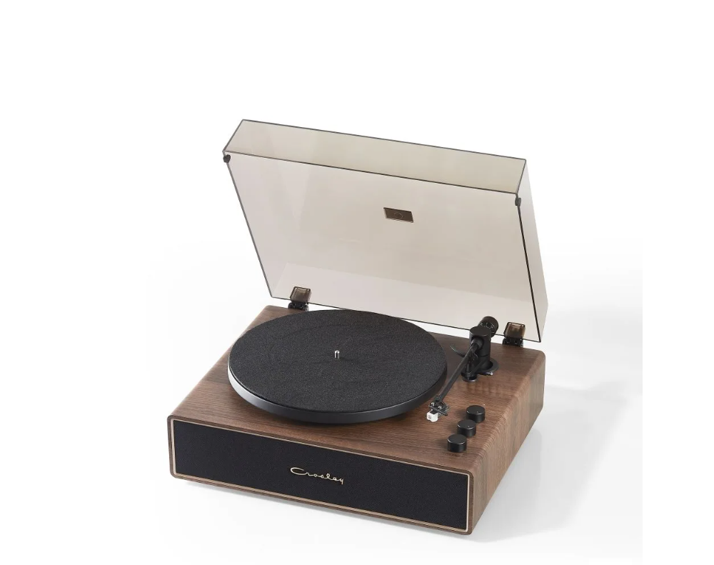 Crosley CR6046A 2-Speed Stave Turntable Record Player - Walnut and Gold-NEW