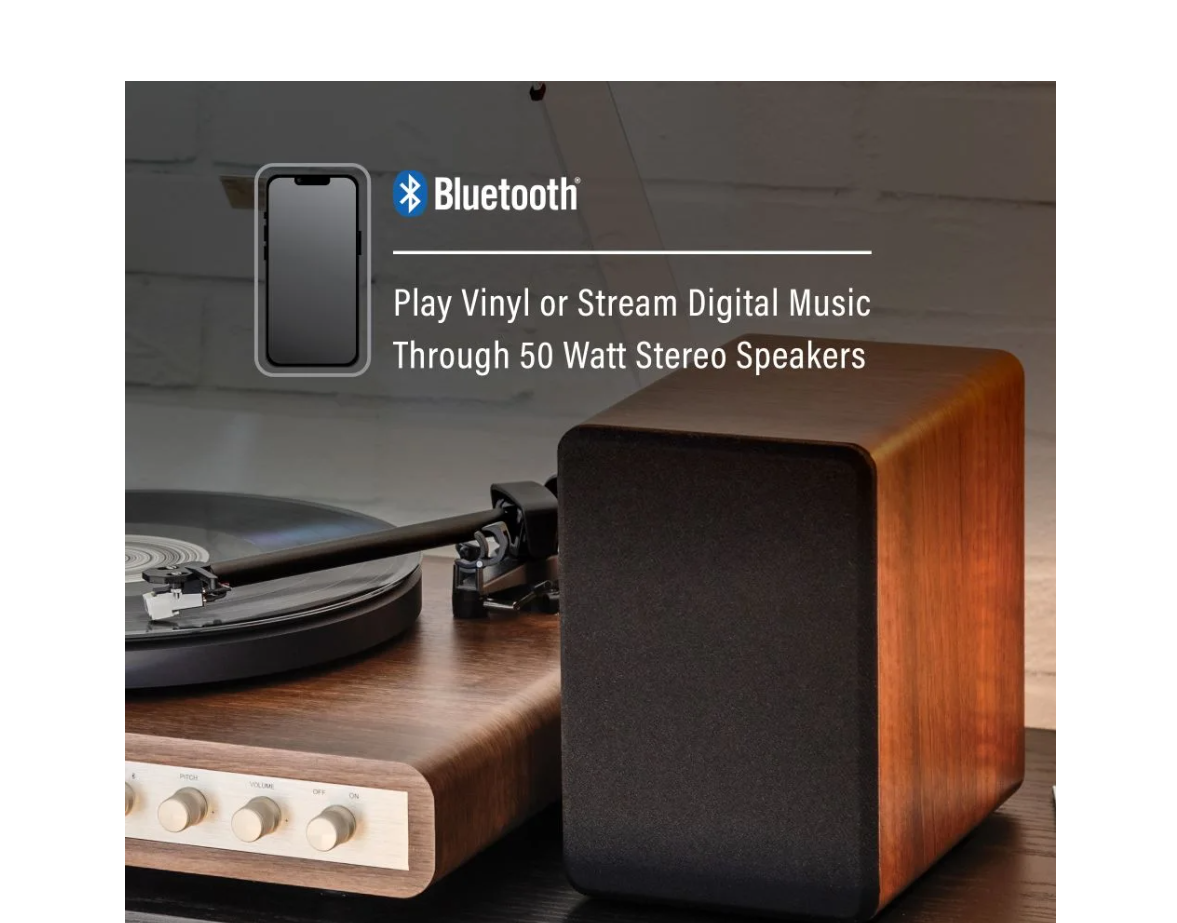 Crosley C65  Record Player with speakers system Belt-Drive 2-Speed  Turntable Record Walnut and Gold- NEW