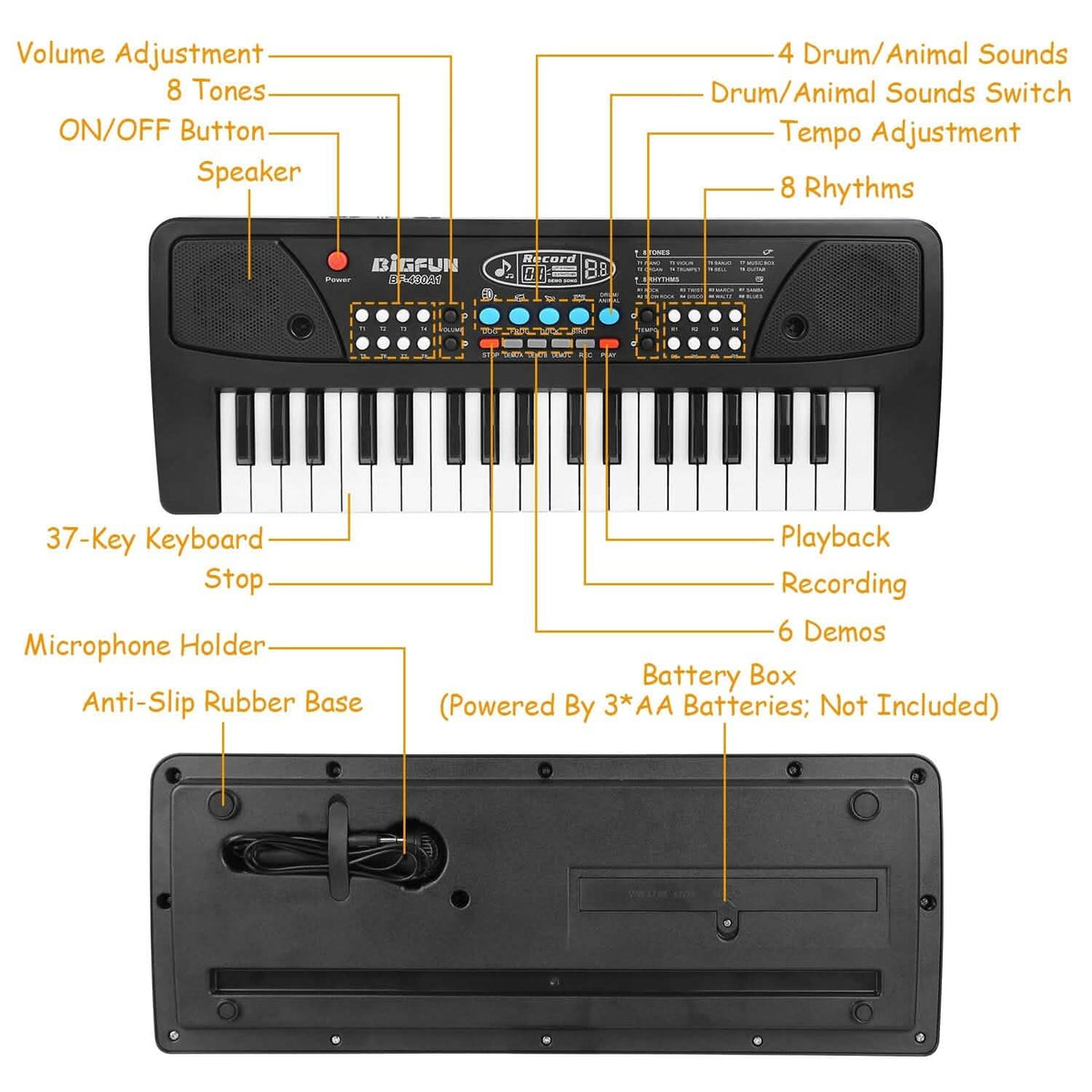 37 Keys Multifunctional Digital Music Electronic Keyboard Instrument with Microphone