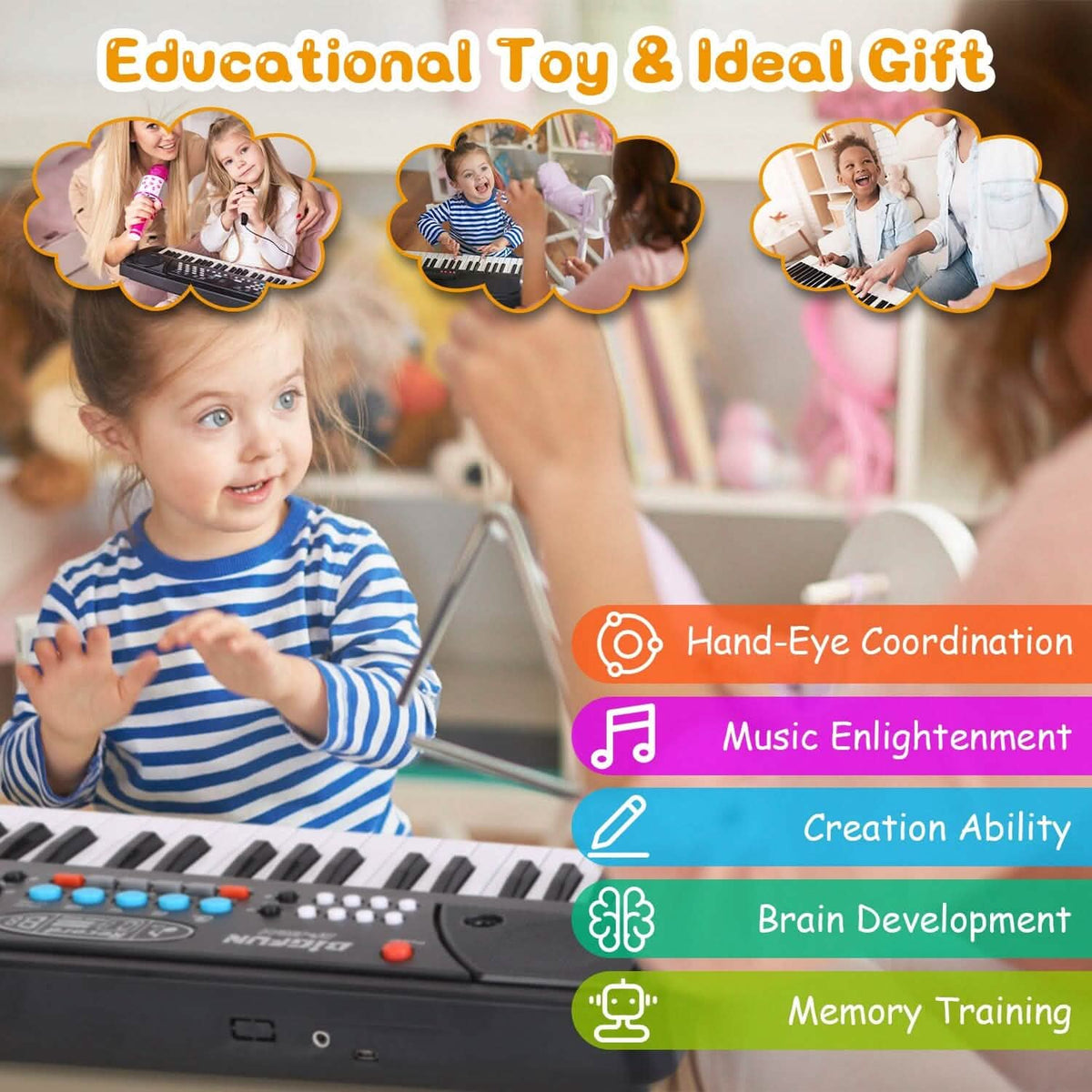 37 Keys Multifunctional Digital Music Electronic Keyboard Instrument with Microphone