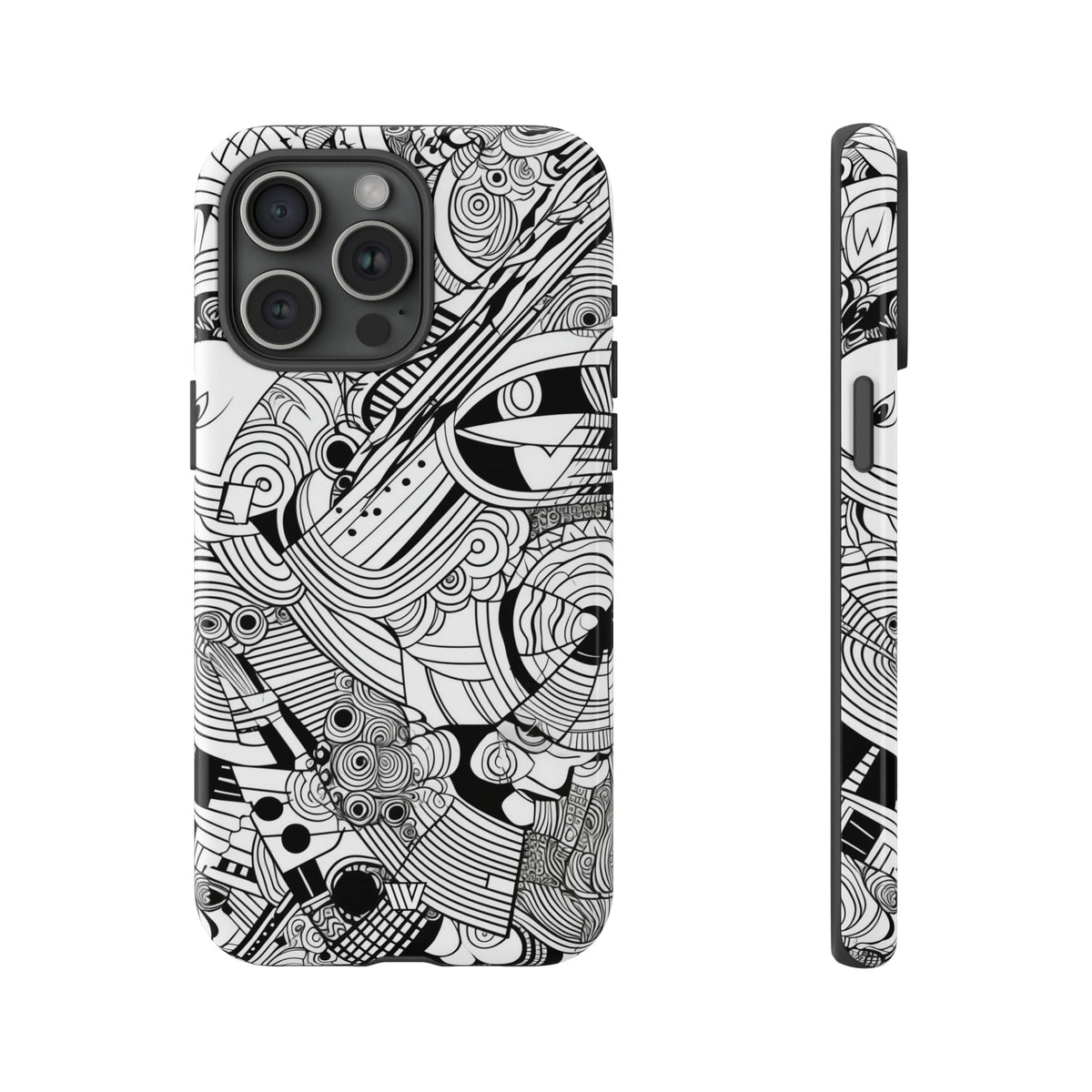 B&W Abstract Doodle Tough Phone Case with Impact Resistance Polycarbonate Shell