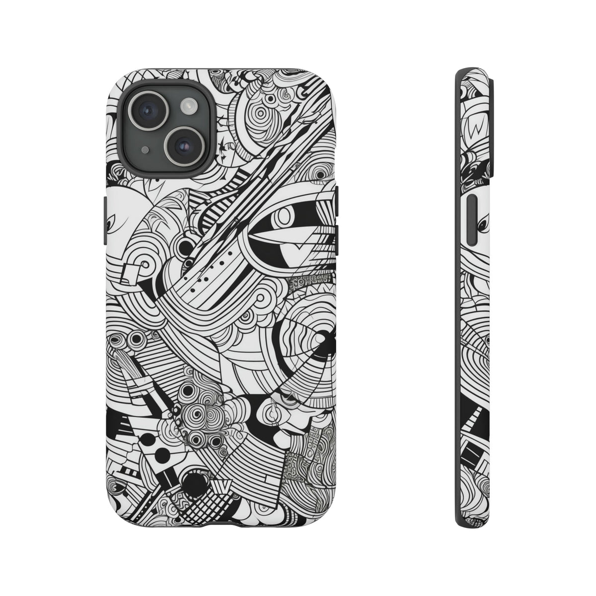 B&W Abstract Doodle Tough Phone Case with Impact Resistance Polycarbonate Shell