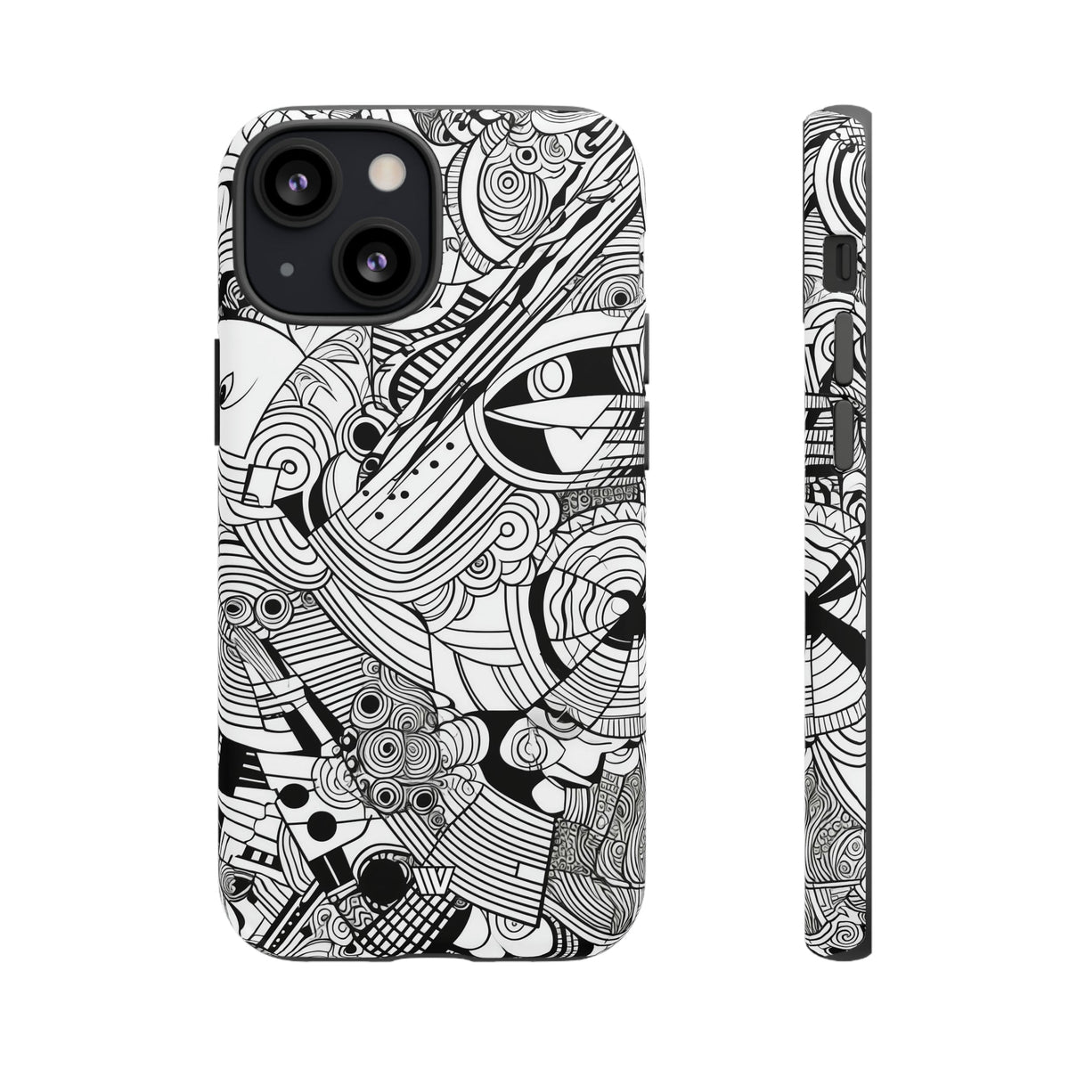 B&W Abstract Doodle Tough Phone Case with Impact Resistance Polycarbonate Shell