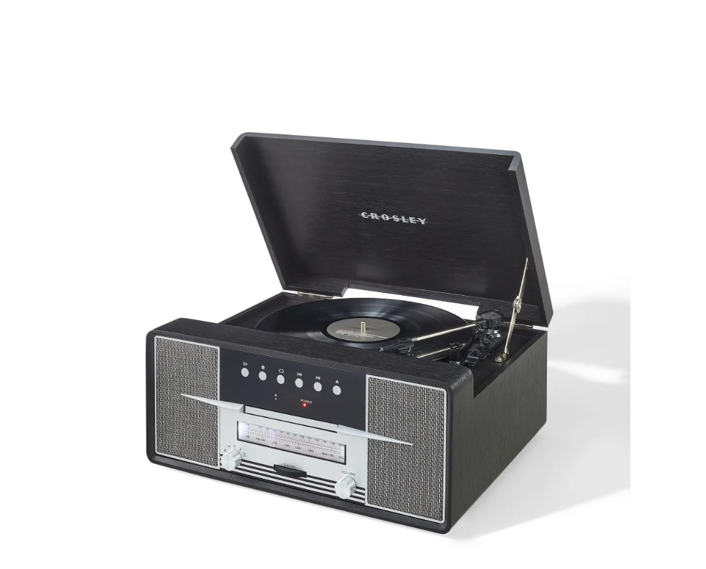 Crosley CR7016A Rhapsody 3-Speed Turntable AM/FM Radio CD Player - Black -NEW