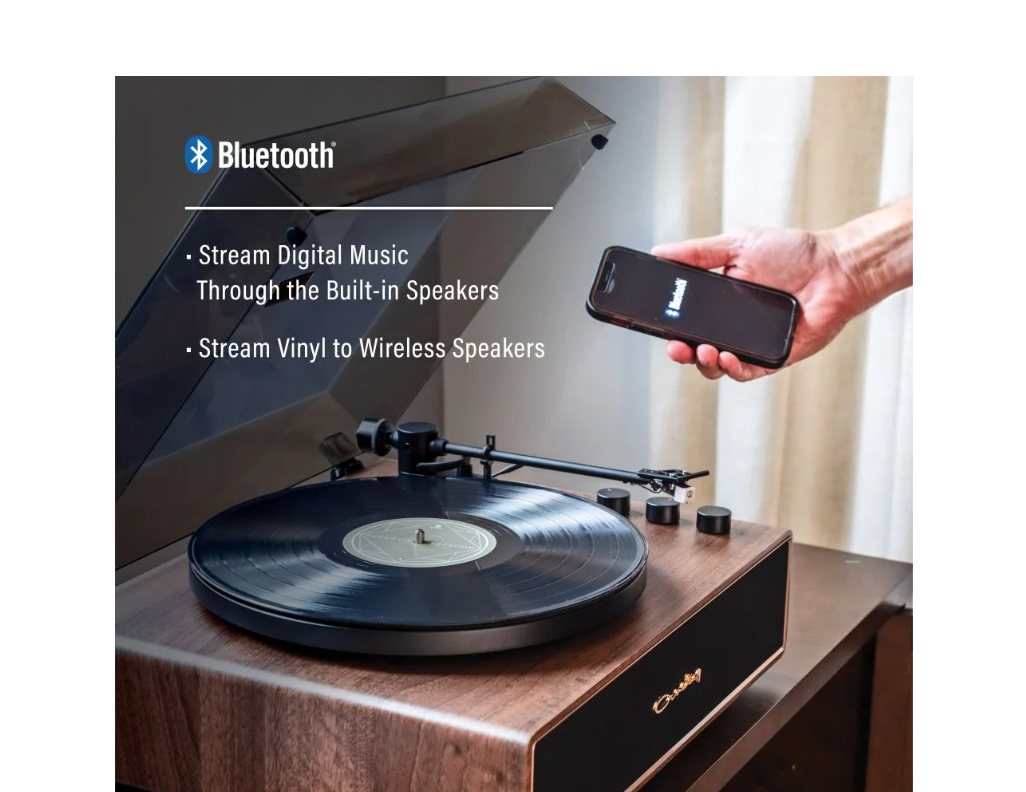 Crosley CR6046A 2-Speed Stave Turntable Record Player - Walnut and Gold-NEW