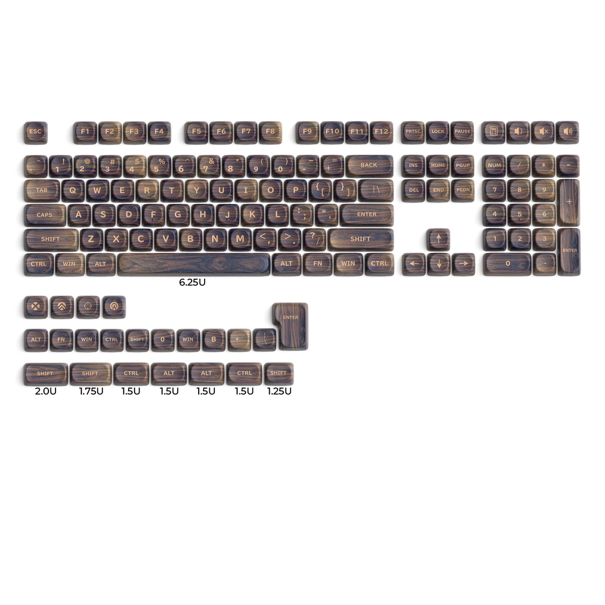 Walnut Texture MOA Profile Dye-Sublimation PBT 130-Key Keycap Set XVX