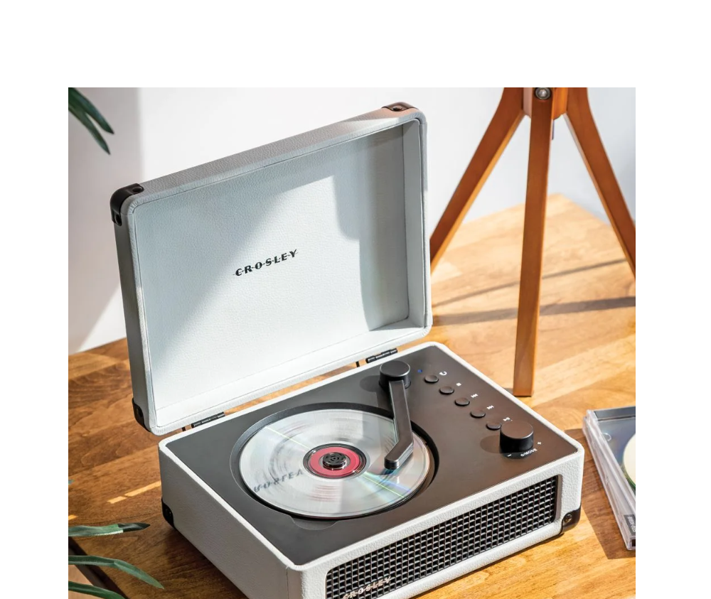 Crosley CR3505DP Cruiser Portable CD Player Retro Bluetooth Speakers, White Farmhouse -NEW
