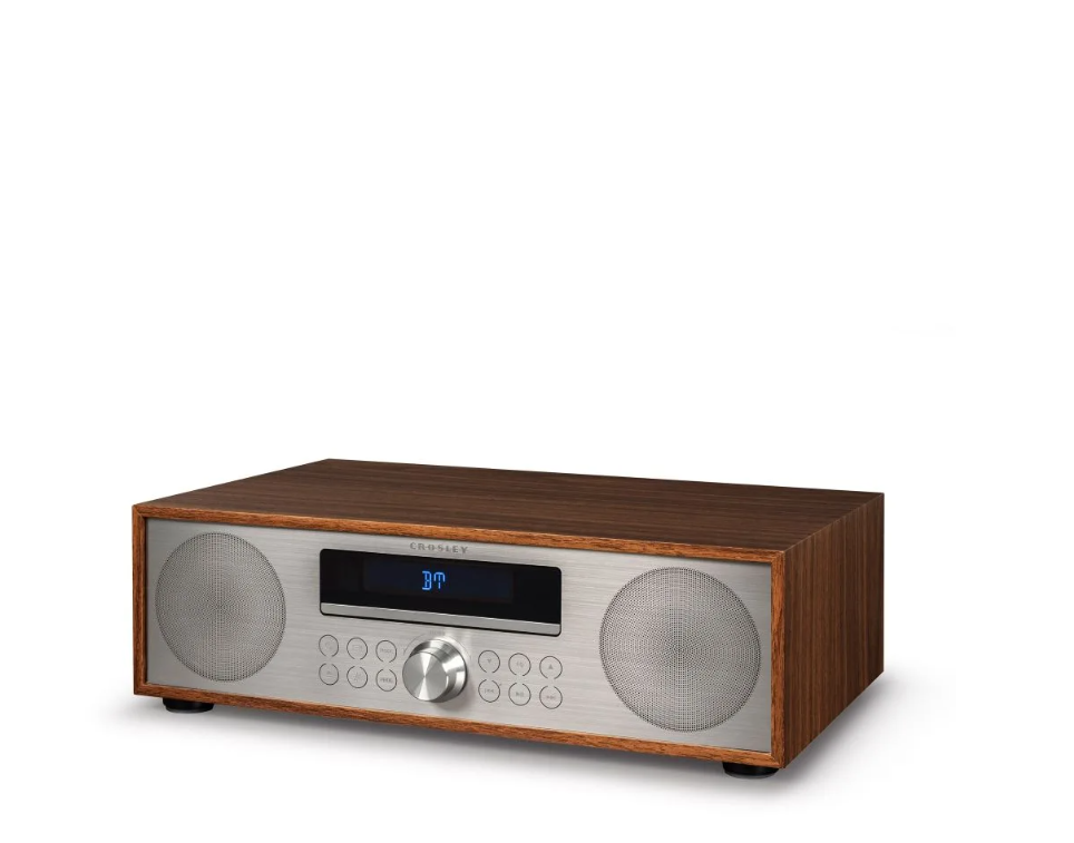 Crosley CR3501A Fleetwood Clock Radio & CD Player With Bluetooth -Walnut -NEW