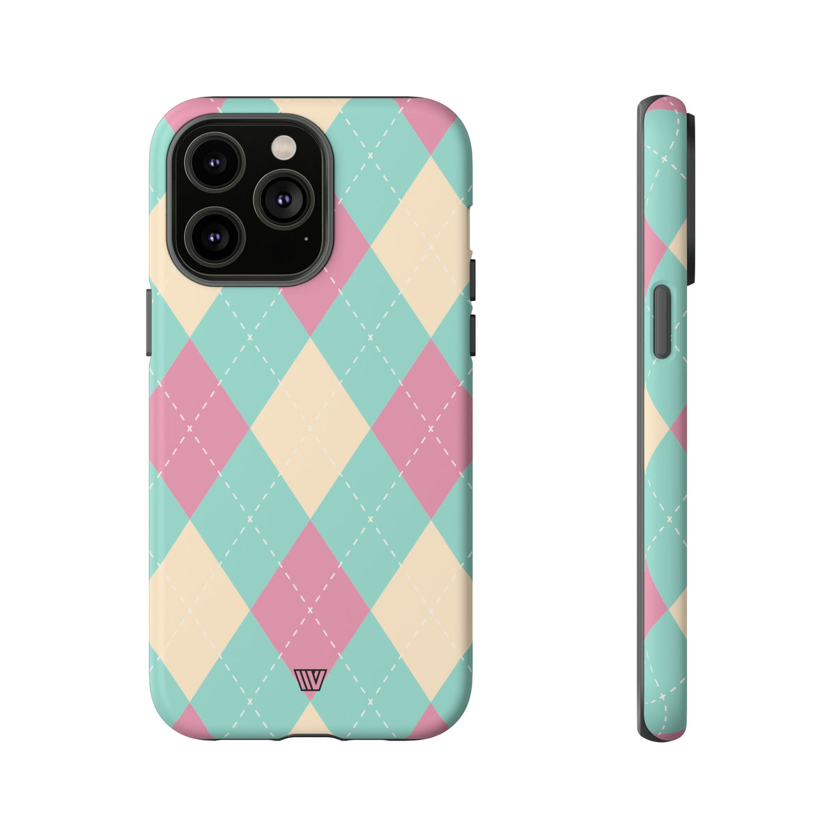 Tough Phone Case Blue Pink Beige Argyle Pattern