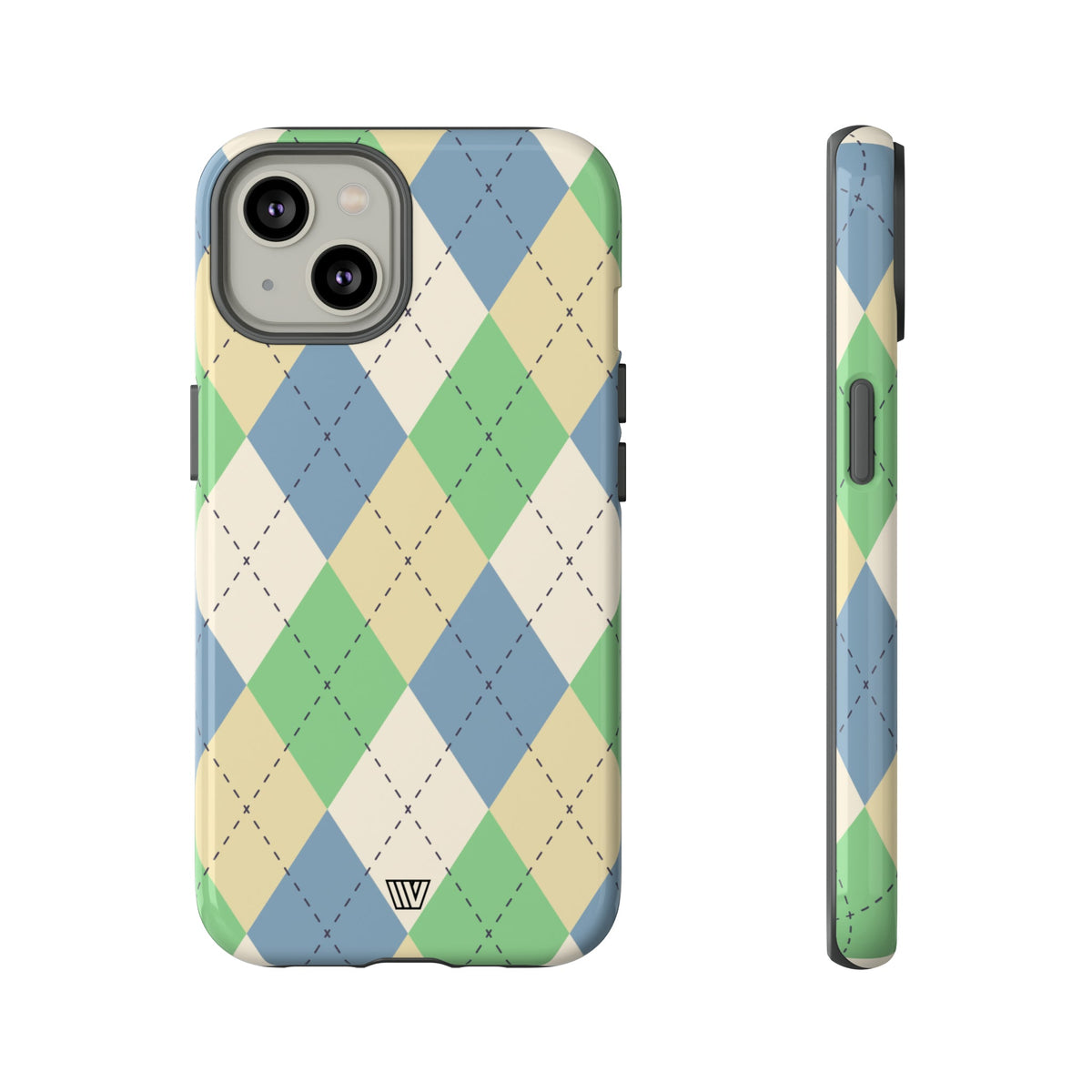 Tough Phone Case Green Blue Beige Argyle Polycarbonate Shell