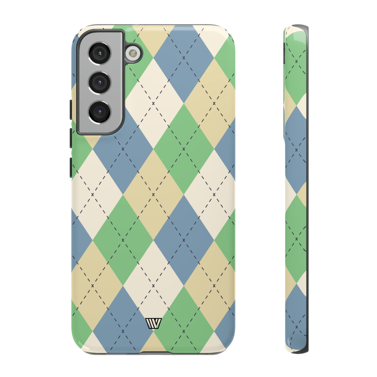 Tough Phone Case Green Blue Beige Argyle Polycarbonate Shell