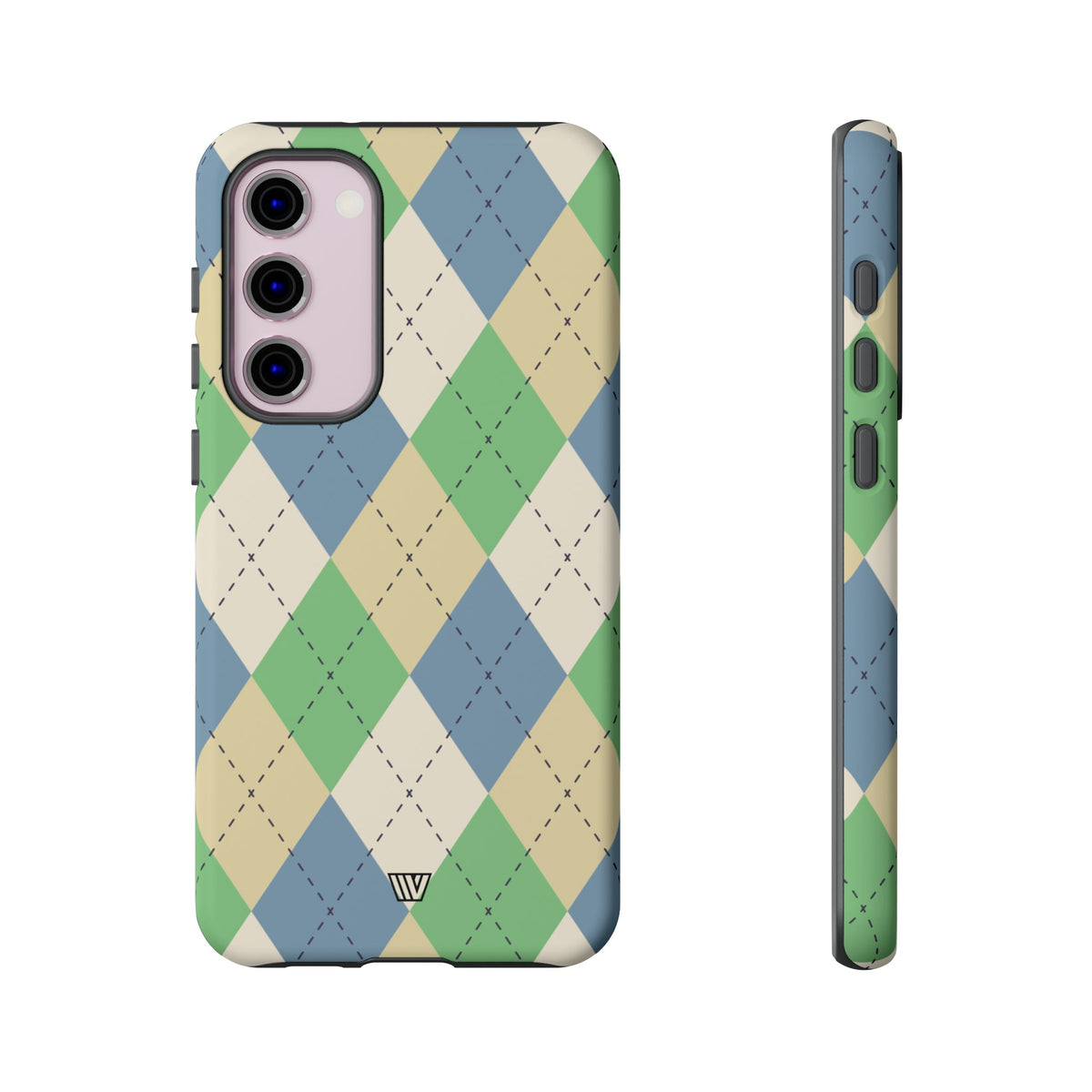 Tough Phone Case Green Blue Beige Argyle Polycarbonate Shell