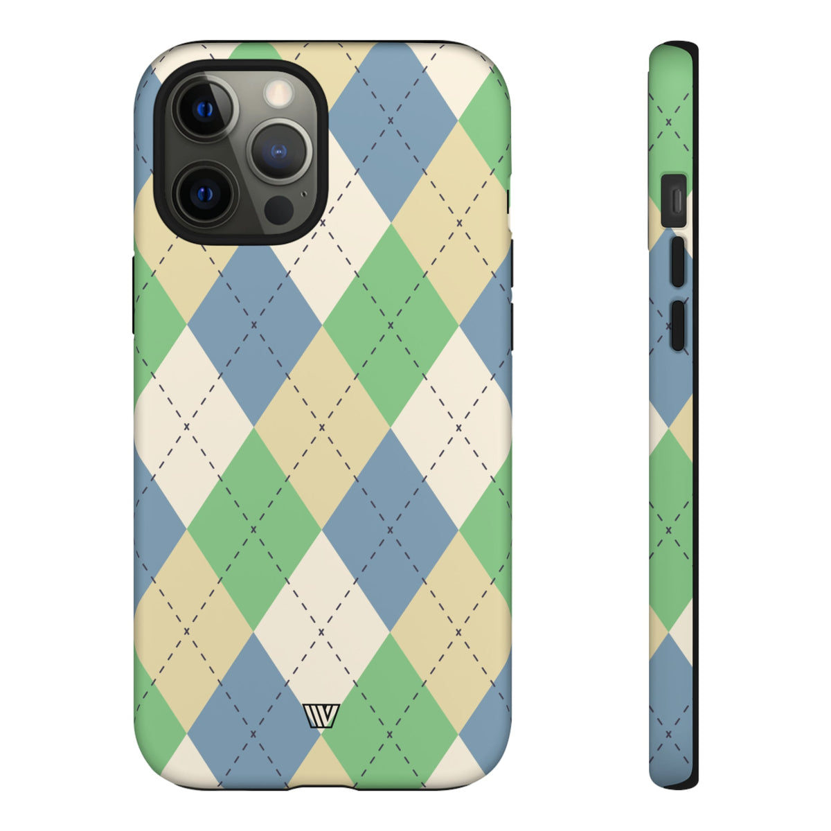 Tough Phone Case Green Blue Beige Argyle Polycarbonate Shell
