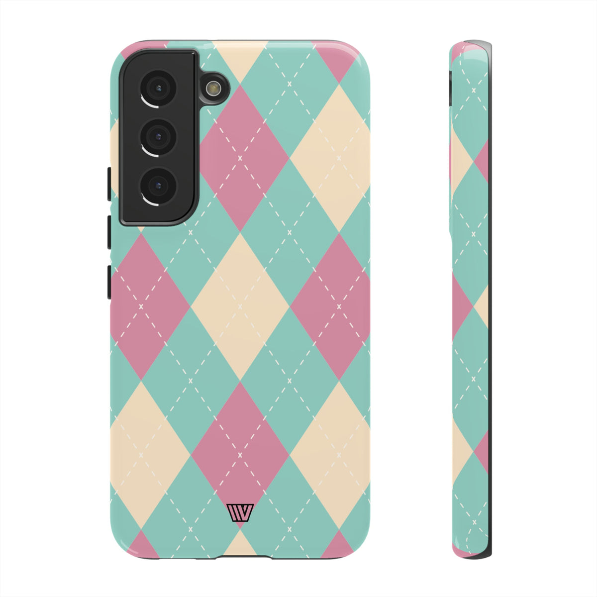 Tough Phone Case Blue Pink Beige Argyle Pattern
