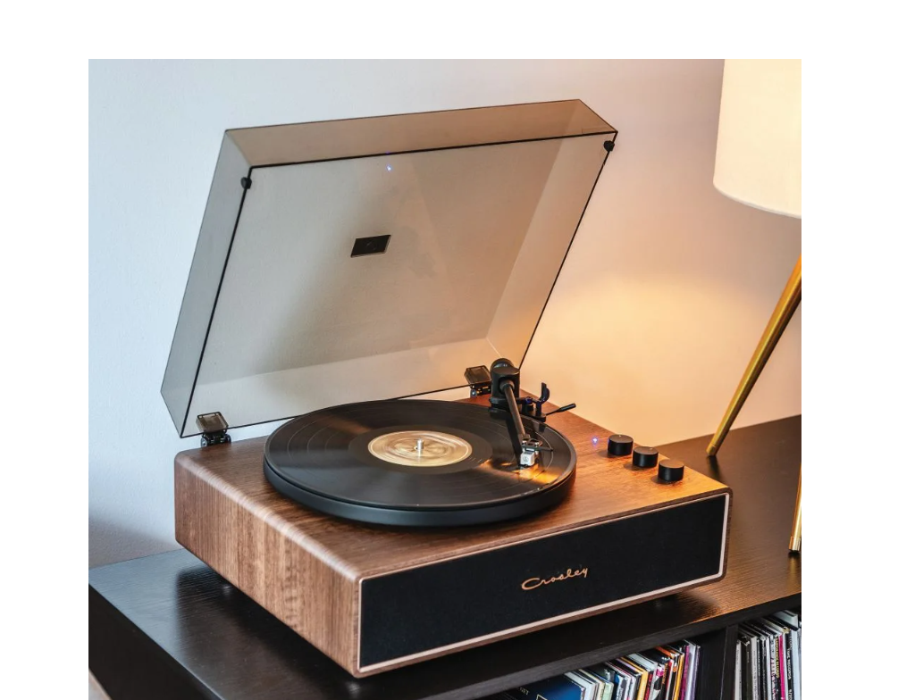 Crosley CR6046A 2-Speed Stave Turntable Record Player - Walnut and Gold-NEW