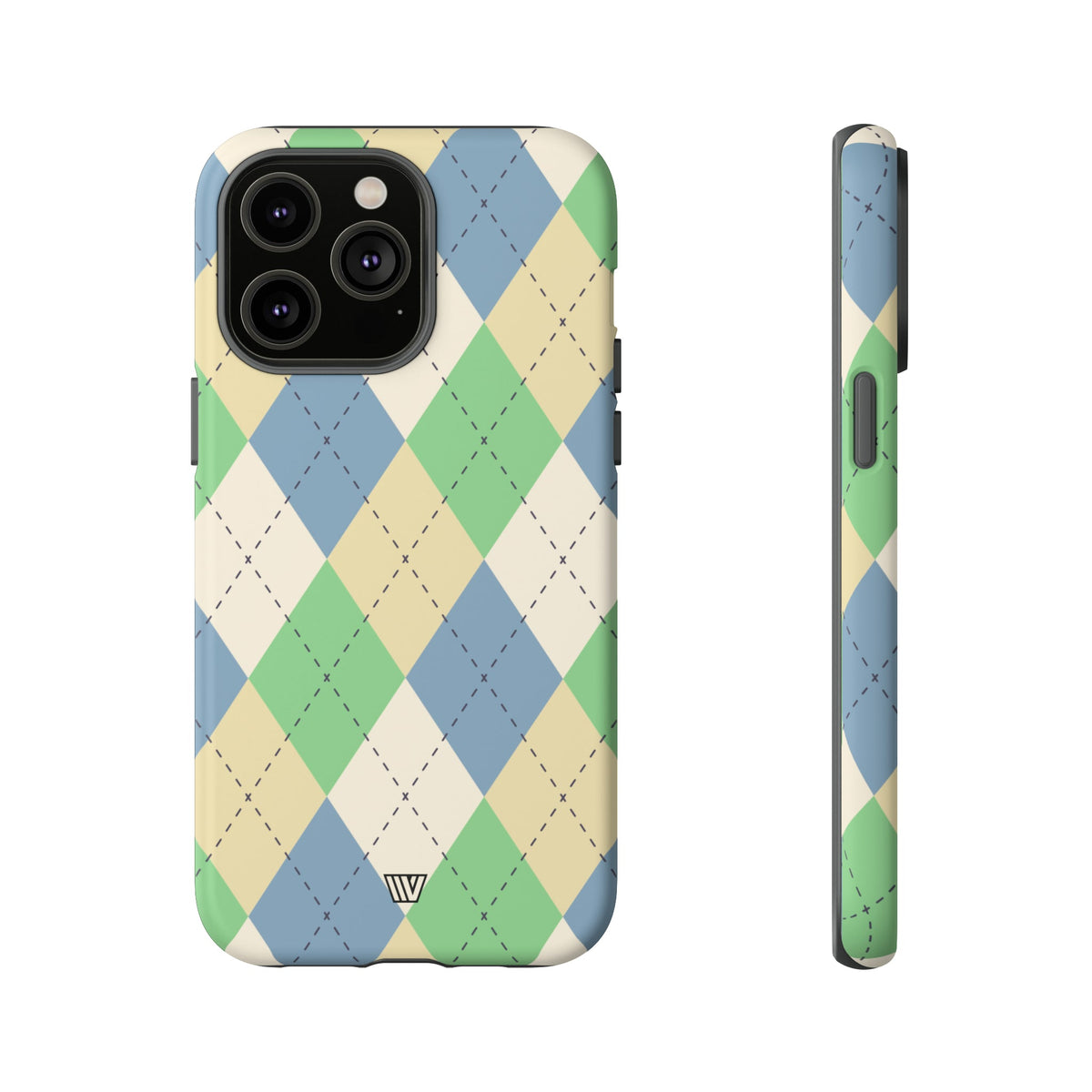 Tough Phone Case Green Blue Beige Argyle Polycarbonate Shell